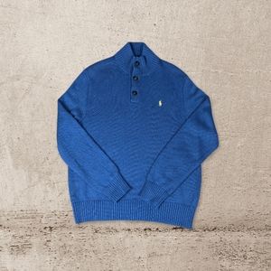 Polo Ralph Lauren Blue Knit Quarter Button Up Pull Over Sweater